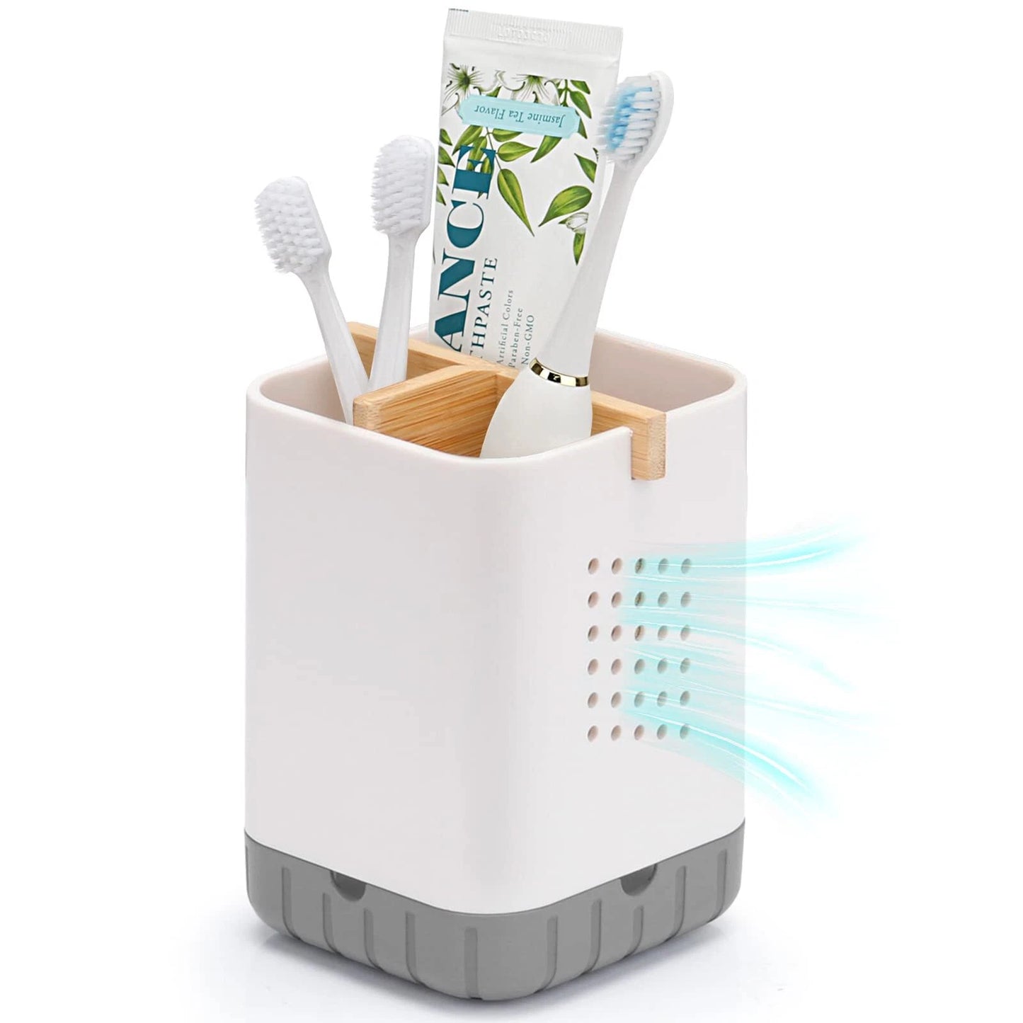Toothbrush and Toothpaste Holder with Bamboo Divider for Bathroom Countertop Org